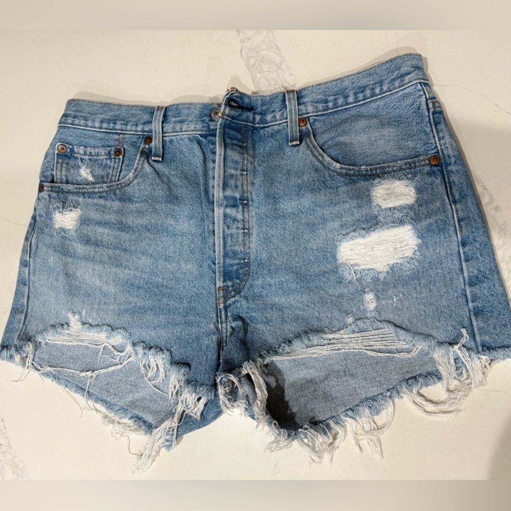 Levi's Light Blue Distressed Jean Shorts